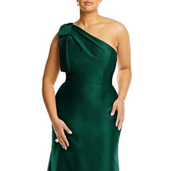 ALFRED SUNG Maxi Dress Size 8 NEW Gown One Shoulder Emerald Green Shoulder Bow - Picture 8 of 8